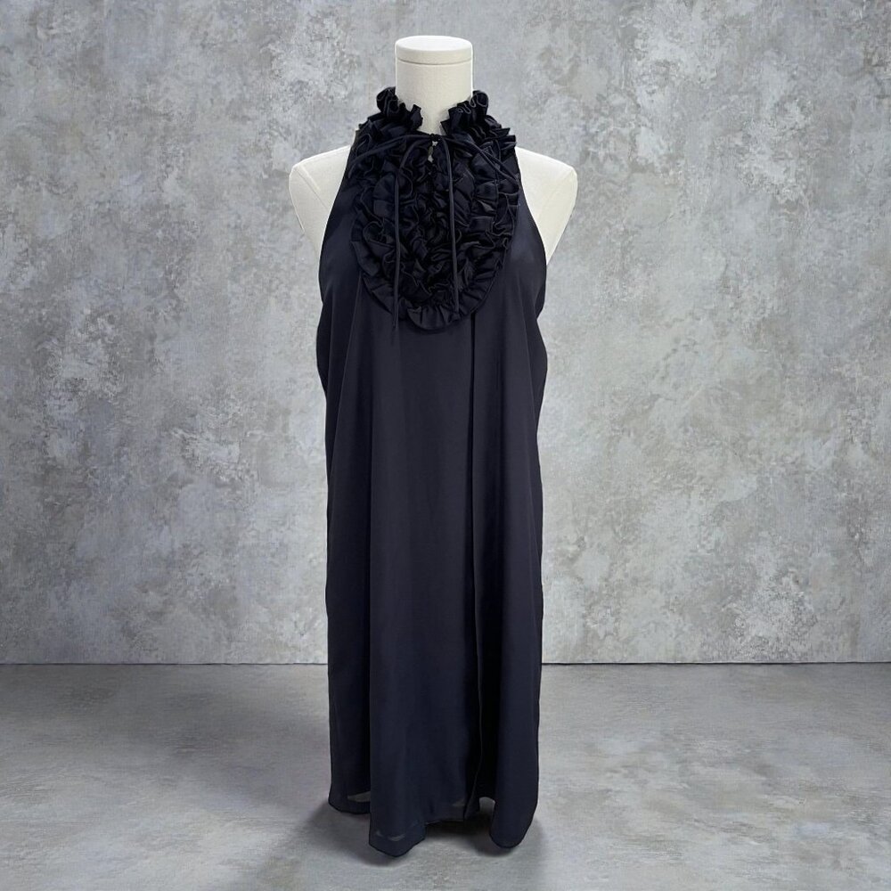 Zara Woman Black Ruffle Halter Shift Dress Size Small Elegant Minimalist Chic